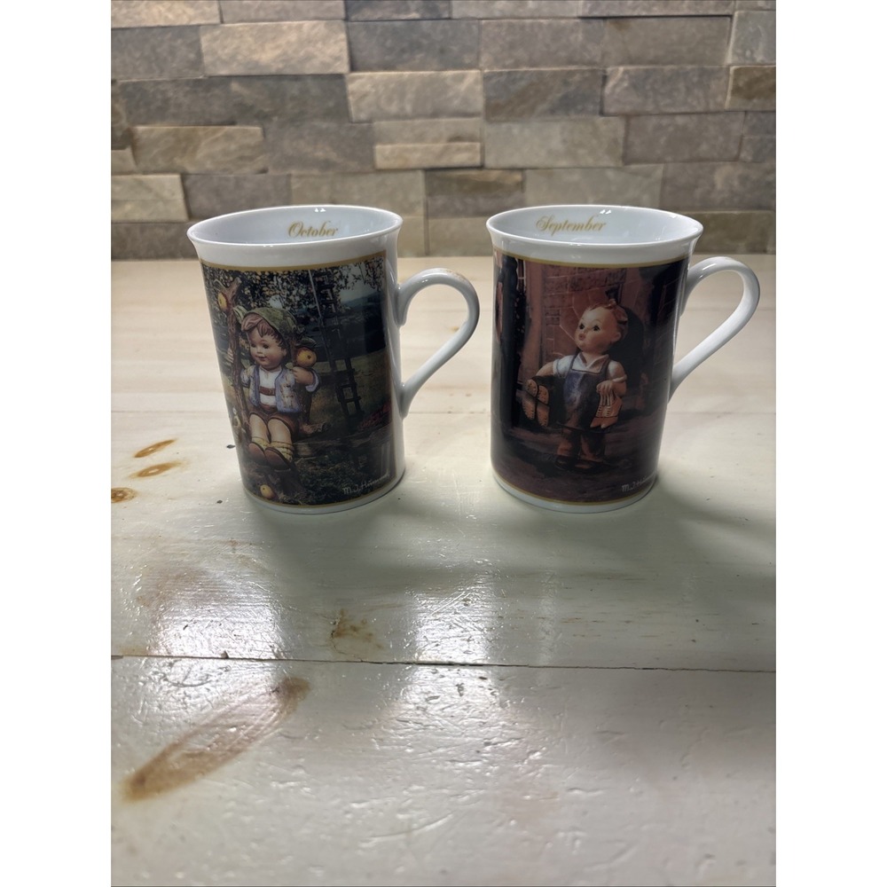 Danbury Mint ~ M.I. Hummel Mugs of‎ the Year Porcelain Cups - 2 Cups Oct,Sept.